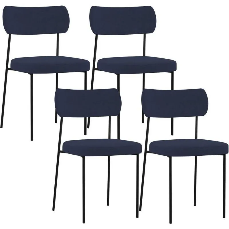 Kit 04 Cadeiras Sala De Jantar L02 Suede Azul Marinho