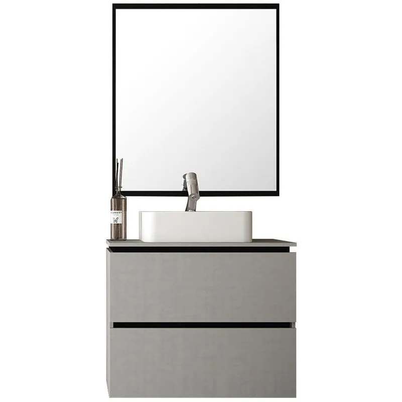 Kit Banheiro Gabinete 80Cm Urban B06 Branco Preto