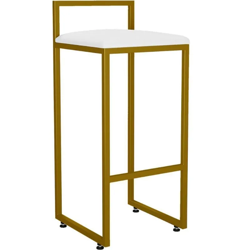 Banqueta Alta Para Cozinha Hanna L02 Dourado Corano Branco - Lyam Decor