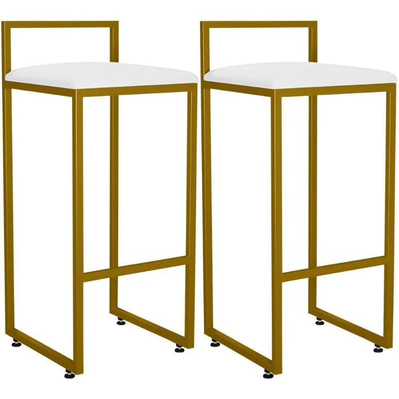 Kit 02 Banquetas Alta Cozinha Hanna L02 Dourado Branco