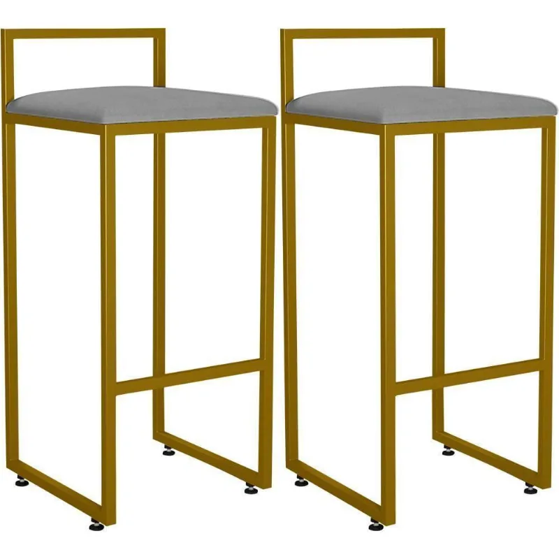 Kit 02 Banquetas Alta Para Cozinha L02 Dourado Cinza