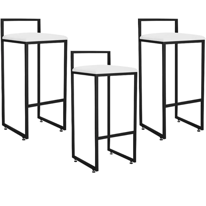 Kit 03 Banquetas Alta Para Cozinha Sala De Jantar Hanna L02 Preto Corano Branco - Lyam Decor