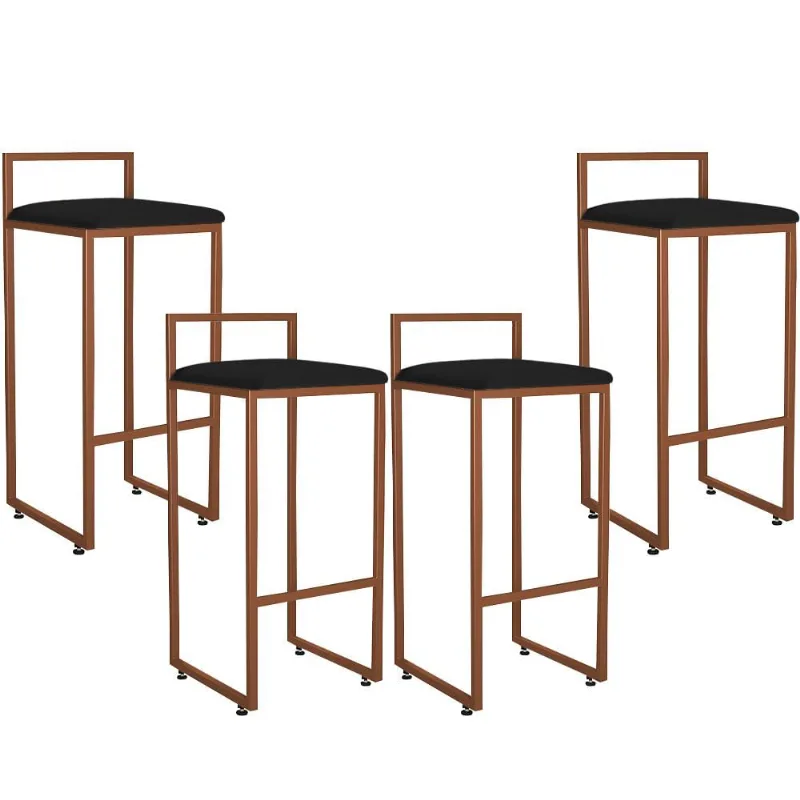 Kit 04 Banquetas Alta Para Cozinha Sala De Jantar Hanna L02 Bronze Corano Preto - Lyam Decor