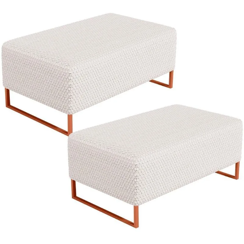 Kit 02 Puffs Decorativo Cléo 90Cm W01 Cobre Bouclê Cru