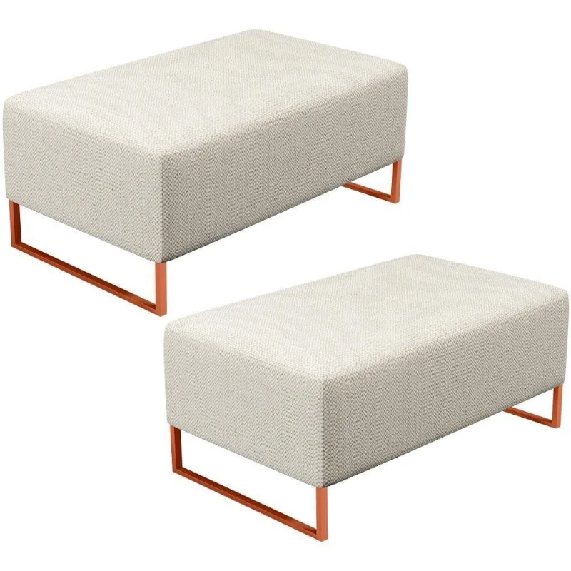 Kit 02 Puffs Decorativo Cléo 90Cm W01 Cobre Linho Champagne
