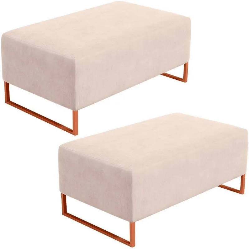 Kit 02 Puffs Decorativo Cléo 90Cm W01 Cobre Suede Bege