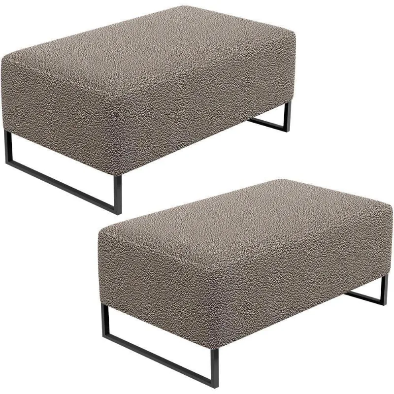 Kit 02 Puffs Decorativo Cléo 90Cm W01 Preto Bouclê Bege