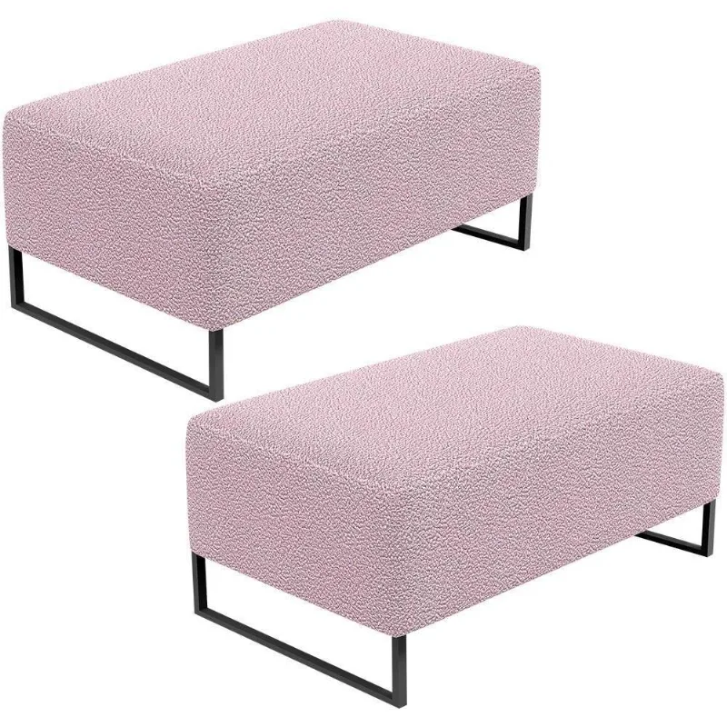 Kit 02 Puffs Decorativo Cléo 90Cm W01 Preto Bouclê Rosê