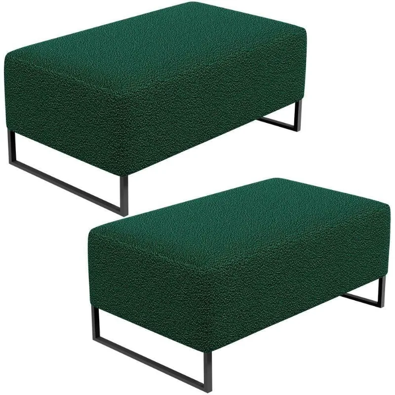 Kit 02 Puffs Decorativo Cléo 90Cm W01 Preto Bouclê Verde