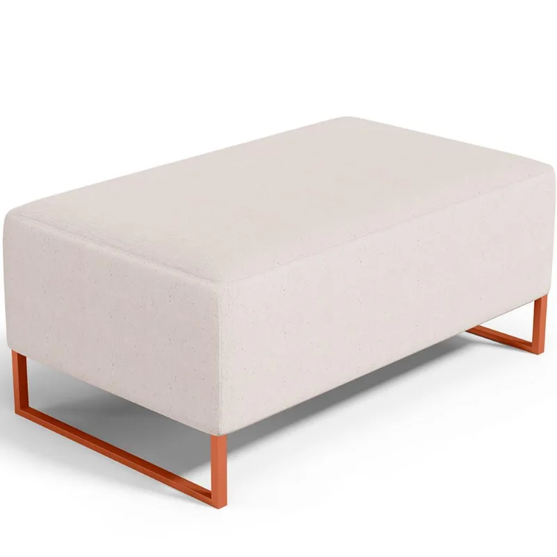 Puff Decorativo Sala De Estar Cléo 90cm Base De Ferro Cobre W01 Linho Cru - Lyam Decor