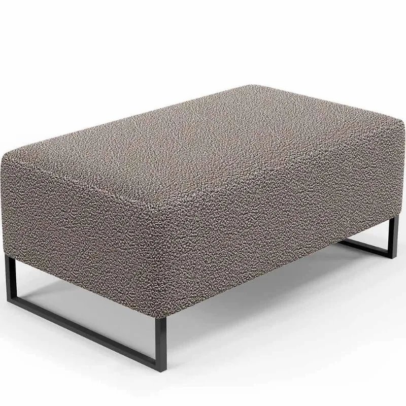 Puff Decorativo Sala De Estar Cléo 90cm Base De Ferro Preto W01 Bouclê Bege - Lyam Decor