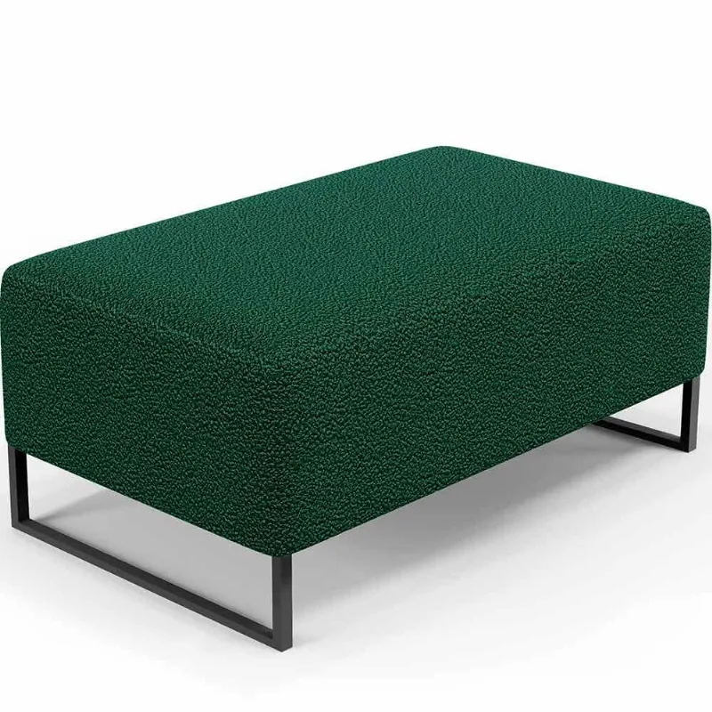 Puff Decorativo Sala De Estar Cléo 90cm Base De Ferro Preto W01 Bouclê Verde - Lyam Decor
