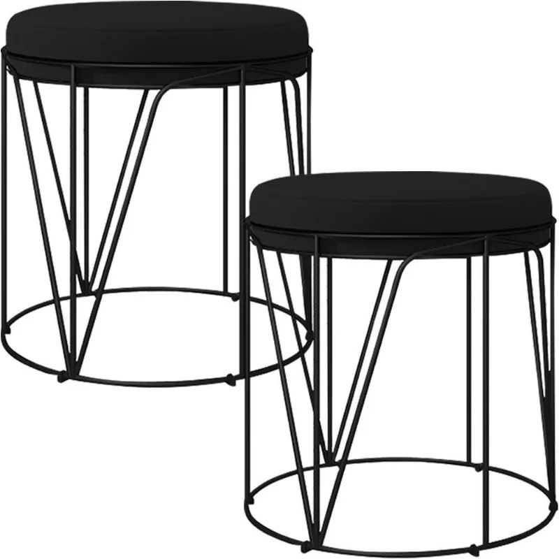 Kit 02 Puffs Decorativo Aramado Preto Zaya L02 Corano Preto