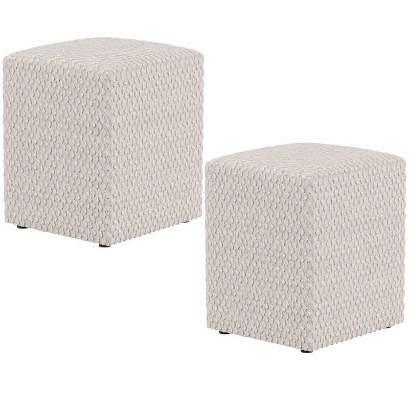 Kit 02 Puffs Quadrado Decorativo L02 Bouclê Cru - Lyam Decor