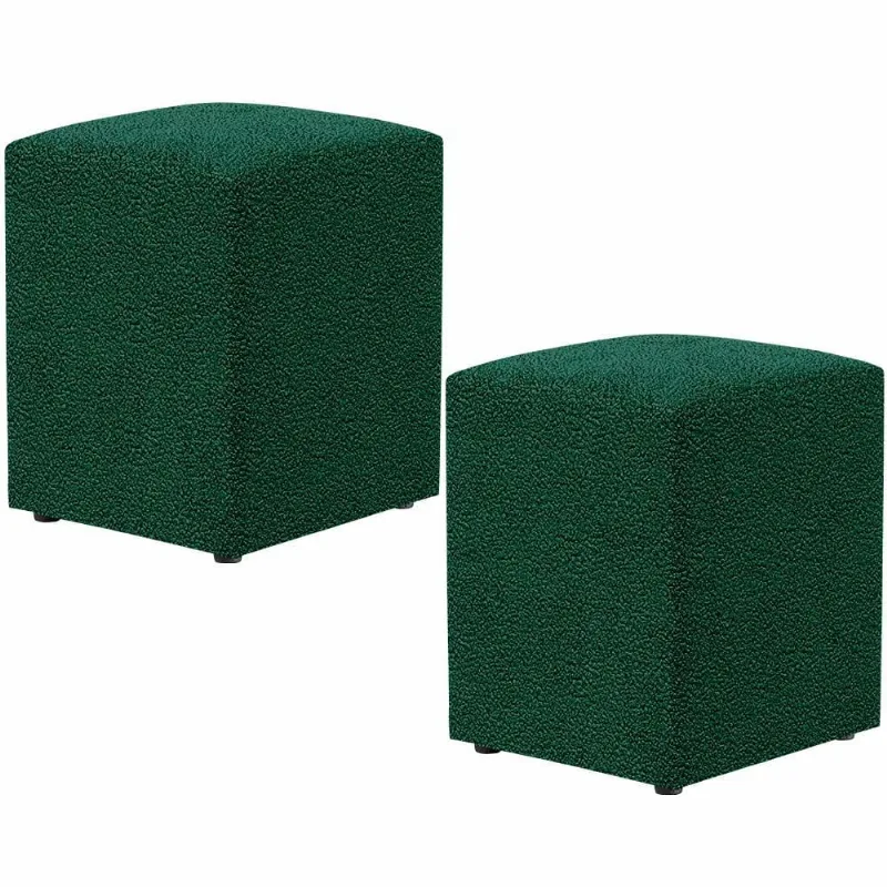 Kit 02 Puffs Quadrado Decorativo L02 Bouclê Verde - Lyam Decor