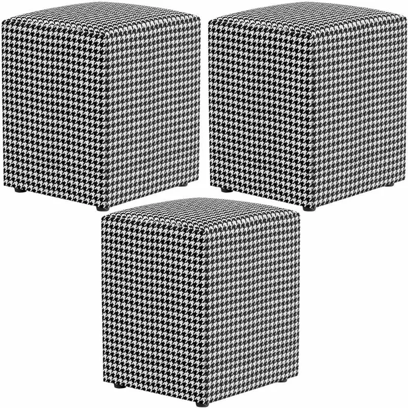 Kit 03 Puffs Quadrado Decorativo L02 Pied Poule - Lyam Decor