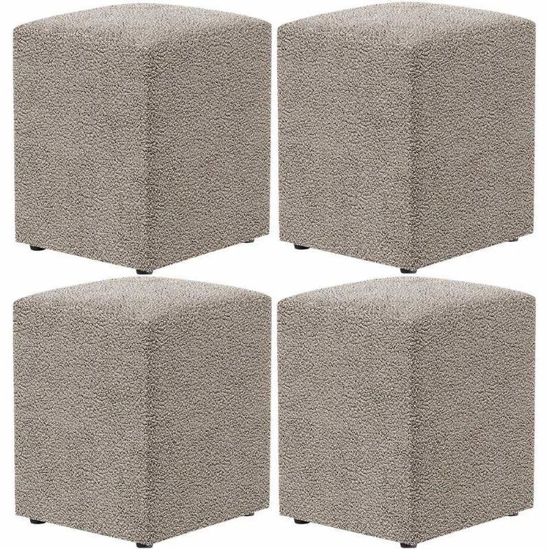 Kit 04 Puffs Quadrado L02 Decorativo Bouclê Bege - Lyam Decor
