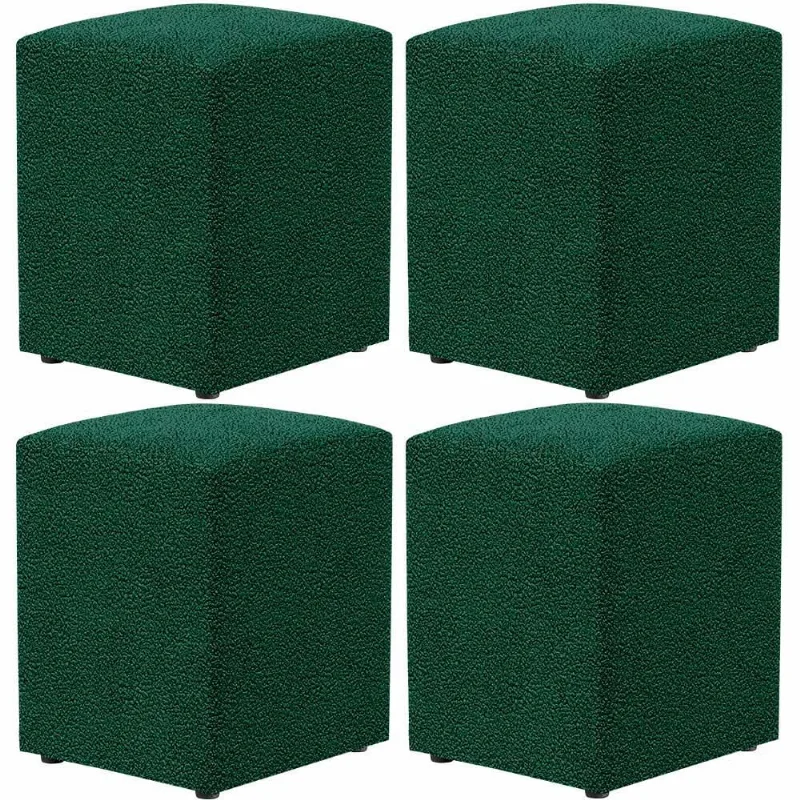 Kit 04 Puffs Quadrado L02 Decorativo Bouclê Verde - Lyam Decor