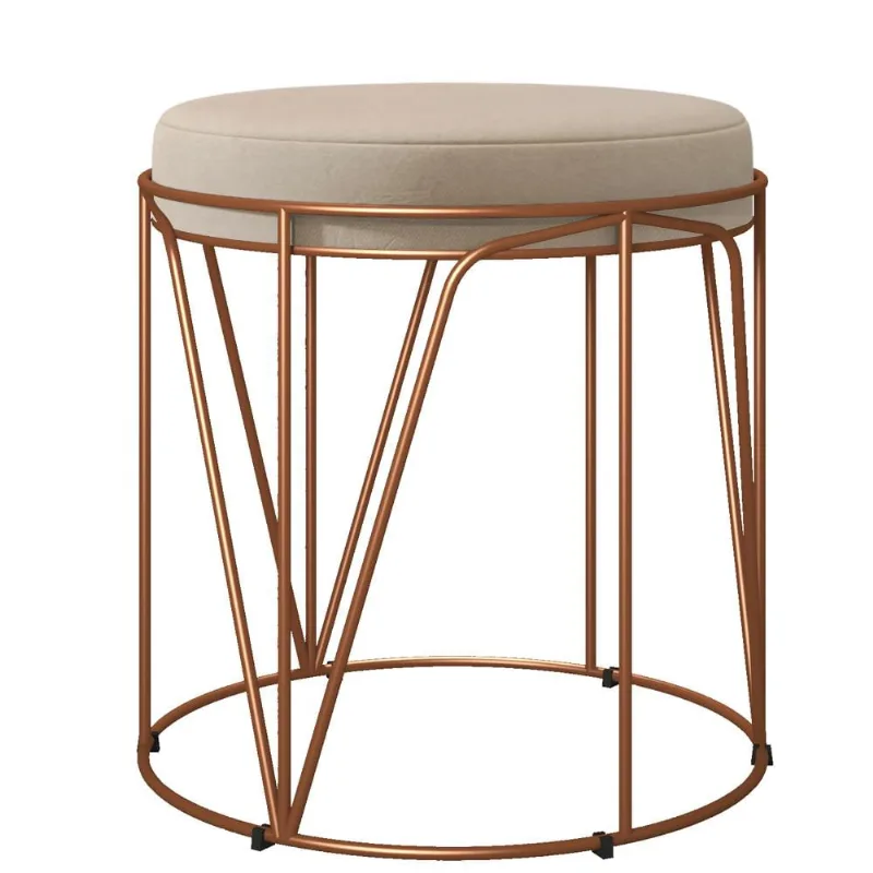 Puff Decorativo Aramado Bronze Zaya L02 Suede Bege - Lyam Decor