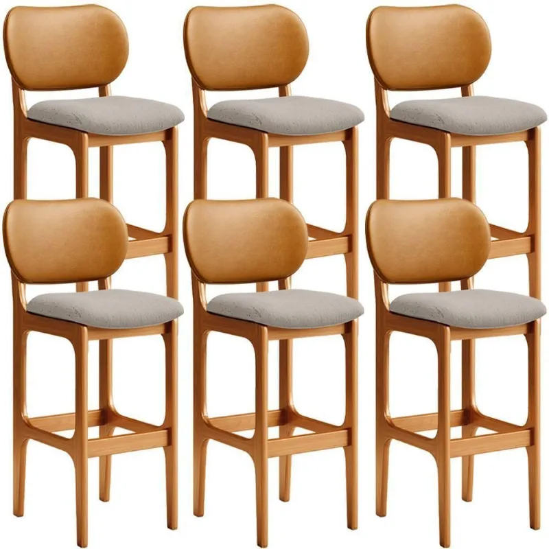 Kit 06 Banquetas Altas Cozinha Betta L02 Imbuia Whisky Bege - Lyam Decor