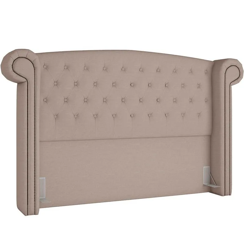 Cabeceira Cama Box Queen com Tachas 160 cm Sofia P05 Linho Bege Areia - Lyam Decor