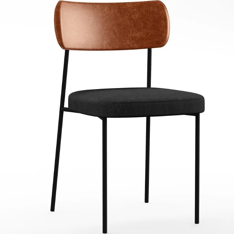 Cadeira Decorativa Para Sala De Jantar Melina L02 Couríssimo Camel Linho Chumbo - Lyam Decor - Lyam Decor