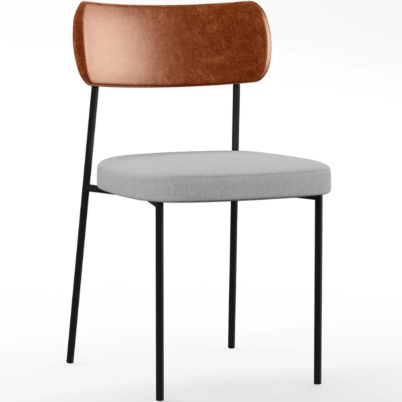 Cadeira Decorativa Para Sala De Jantar Melina L02 Couríssimo Camel Linho Cinza - Lyam Decor - Lyam Decor