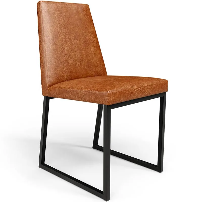 Cadeira Para Sala De Jantar Base Aço Industrial Preto Dafne L02 Couríssimo Camel - Lyam Decor - Lyam Decor