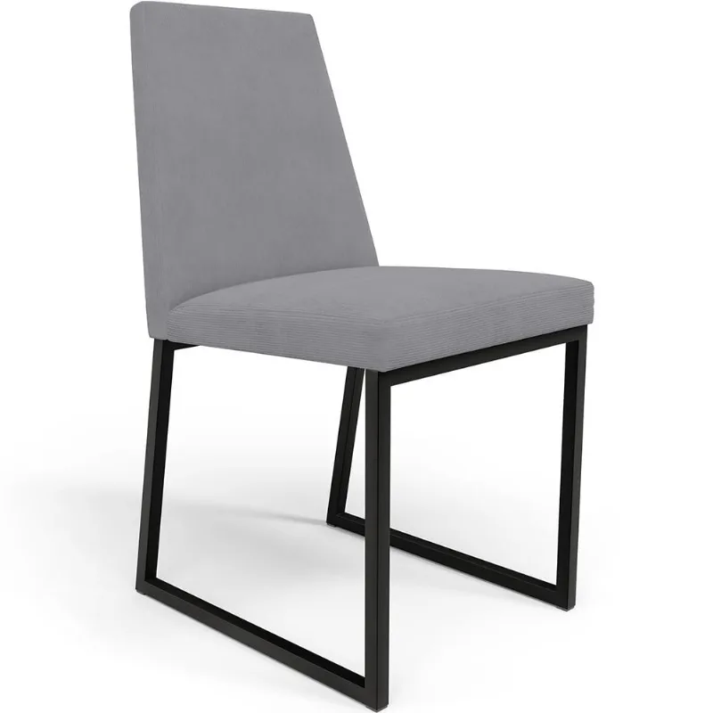 Cadeira Para Sala De Jantar Base Aço Industrial Preto Dafne L02 Suede Cinza - Lyam Decor - Lyam Decor