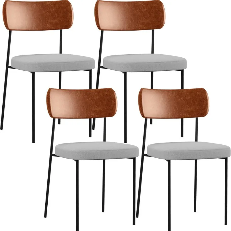Kit 04 Cadeiras Para Sala De Jantar Melina L02 Couríssimo Camel Linho Cinza - Lyam Decor - Lyam Decor