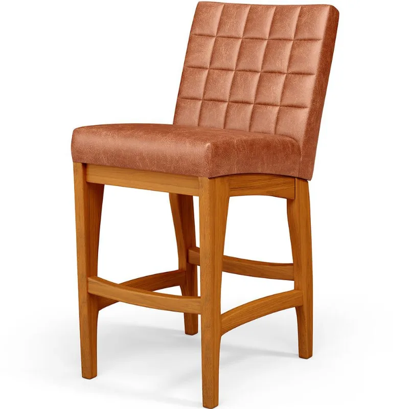 Banqueta Baixa Para Cozinha Bancada Bar Sala De Jantar Fixa Mila L02 Couríssimo Camel - Lyam Decor