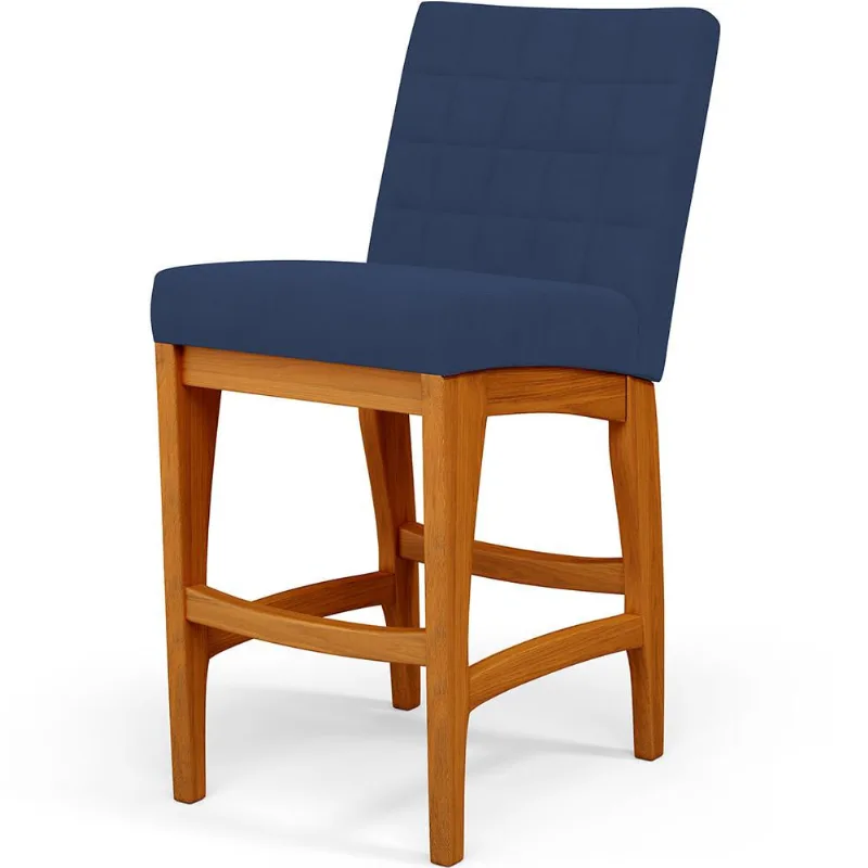 Banqueta Baixa Para Cozinha Bancada Bar Sala Jantar Fixa Mila L02 Suede Azul Marinho - Lyam Decor