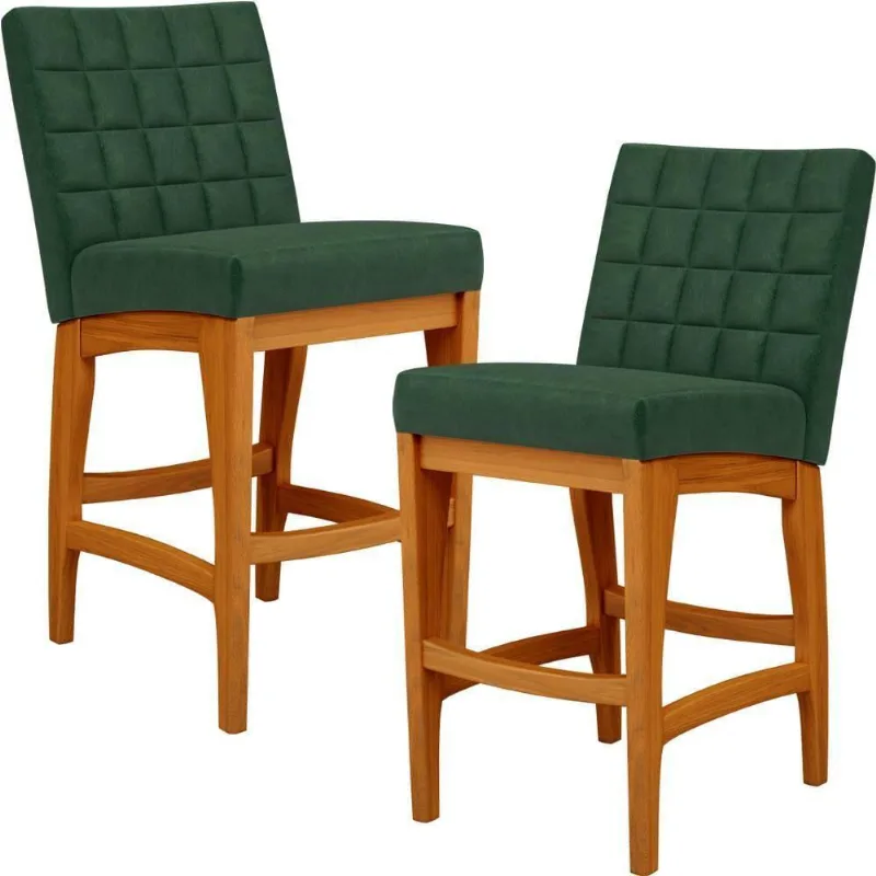Kit 02 Banquetas Baixa Cozinha Bancada L02 Verde Musgo - Lyam Decor