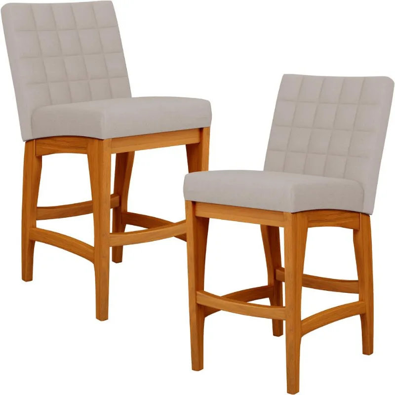 Kit 02 Banquetas Baixa Para Cozinha Bancada Bar Sala Jantar Fixa Mila L02 Linho Bege - Lyam Decor