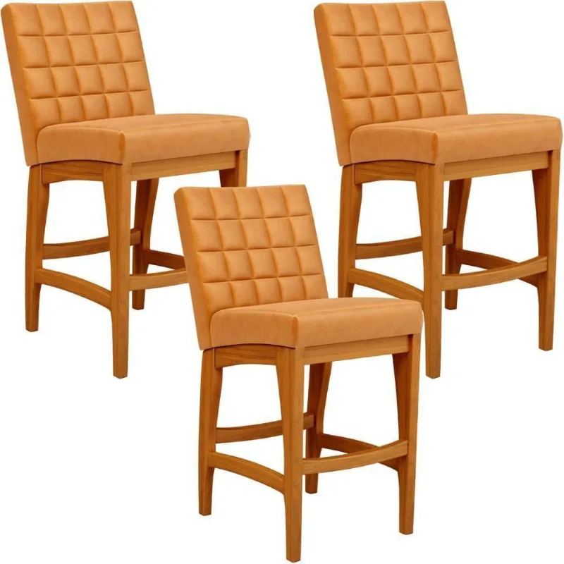 Kit 03 Banquetas Baixa Cozinha Bancada Fixa Mila L02 Whisky - Lyam Decor