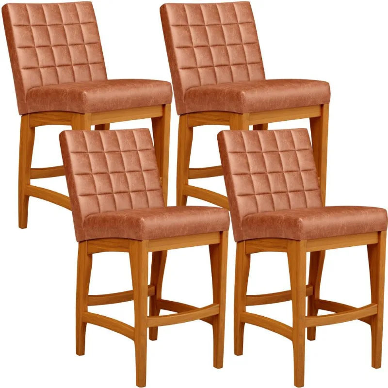 Kit 04 Banquetas Baixa Cozinha Bancada Bar Sala Jantar Fixa Mila L02 Couríssimo Camel - Lyam Decor - Lyam Decor