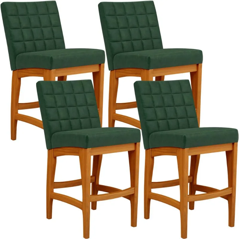 Kit 04 Banquetas Baixa Cozinha Bancada Bar Sala Jantar Fixa Mila L02 Facto Verde Musgo - Lyam Decor - Lyam Decor