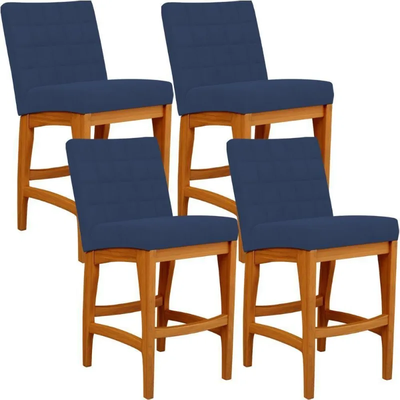 Kit 04 Banqueta Baixa Cozinha Bancada L02 Azul Marinho - Lyam Decor