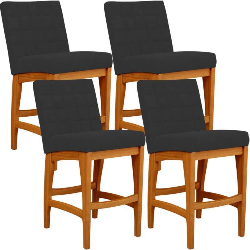 Kit 04 Banquetas Baixa Cozinha Bancada Bar Sala de Jantar Fixa Mila L02 Suede Preto - Lyam Decor - Lyam Decor