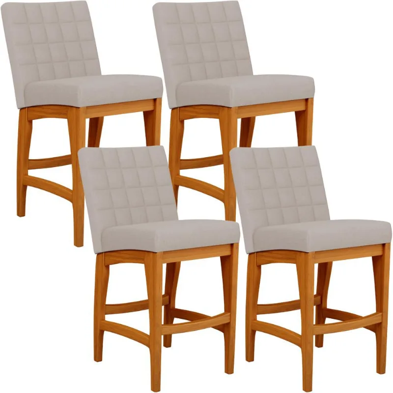 Kit 04 Banquetas Baixa Para Cozinha Bancada Bar Sala Jantar Fixa Mila L02 Linho Bege - Lyam Decor - Lyam Decor