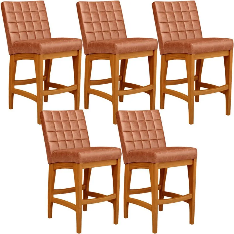 Kit 05 Banquetas Baixa Cozinha Bancada Bar Sala Jantar Fixa Mila L02 Couríssimo Camel - Lyam Decor - Lyam Decor