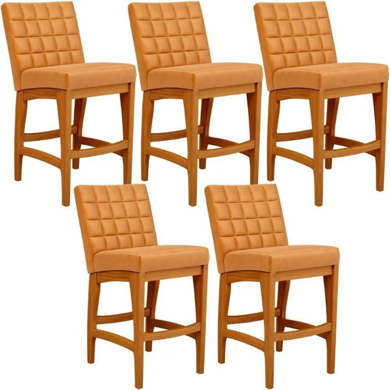 Kit 05 Banquetas Baixa Cozinha Bancada Fixa Mila L02 Whisky - Lyam Decor