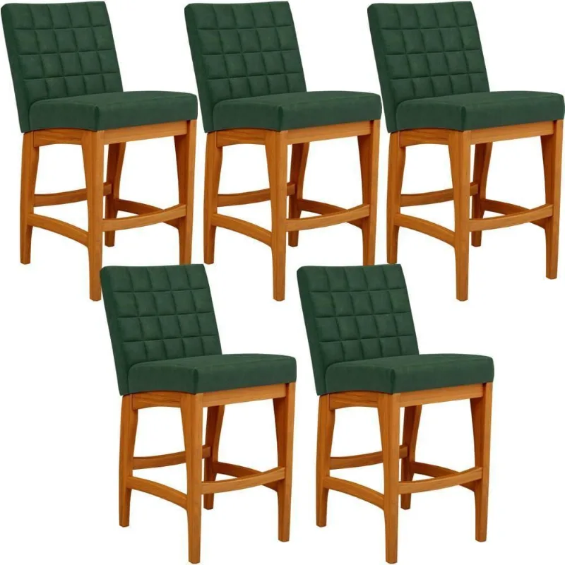 Kit 05 Banquetas Baixa Cozinha Bancada L02 Verde Musgo - Lyam Decor