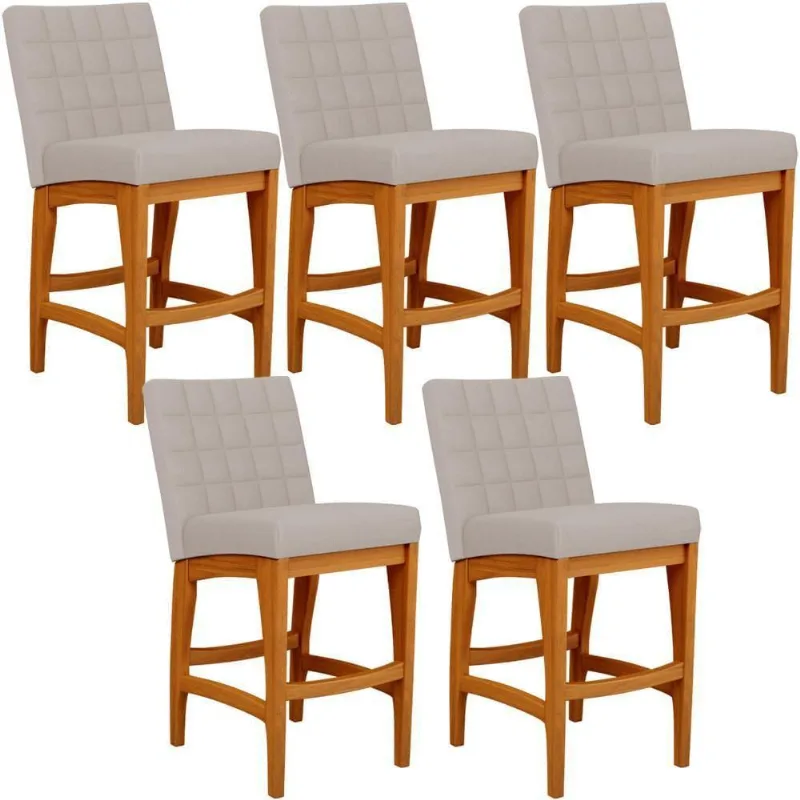 Kit 05 Banquetas Baixa Para Cozinha Fixa Mila L02 Bege - Lyam Decor