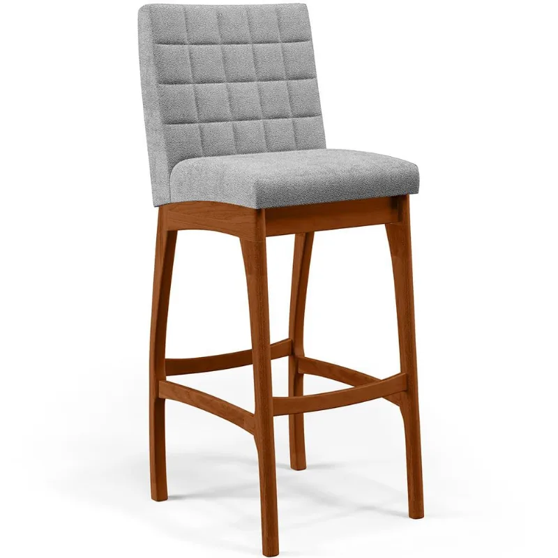 Banqueta Alta Para Cozinha Sala De Jantar Fixa Mila B04 Bouclê Cinza - Lyam Decor - Lyam Decor