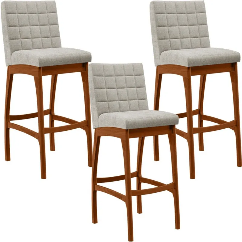 Kit 03 Banquetas Altas Para Cozinha Sala De Jantar Fixa Mila B04 Bouclê Creme - Lyam Decor