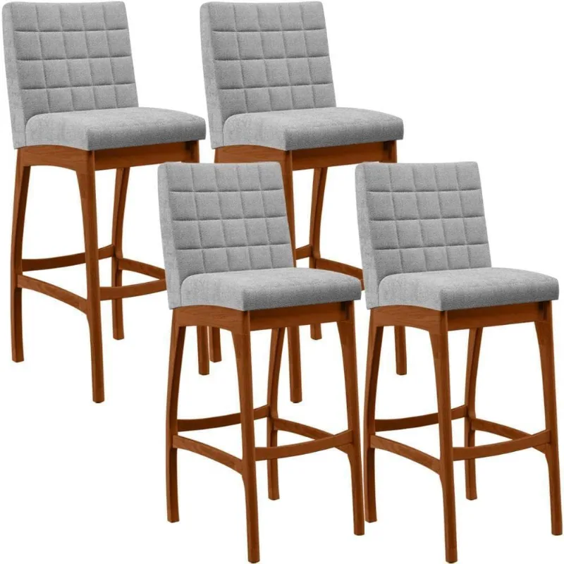 Kit 04 Banquetas Altas Cozinha B04 Bouclê Cinza - Lyam Decor