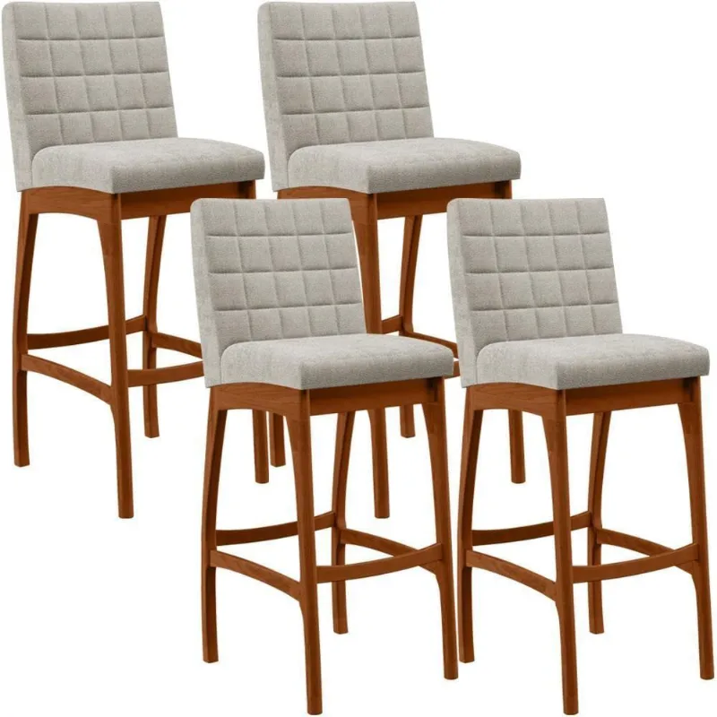Kit 04 Banquetas Altas Cozinha B04 Bouclê Creme - Lyam Decor