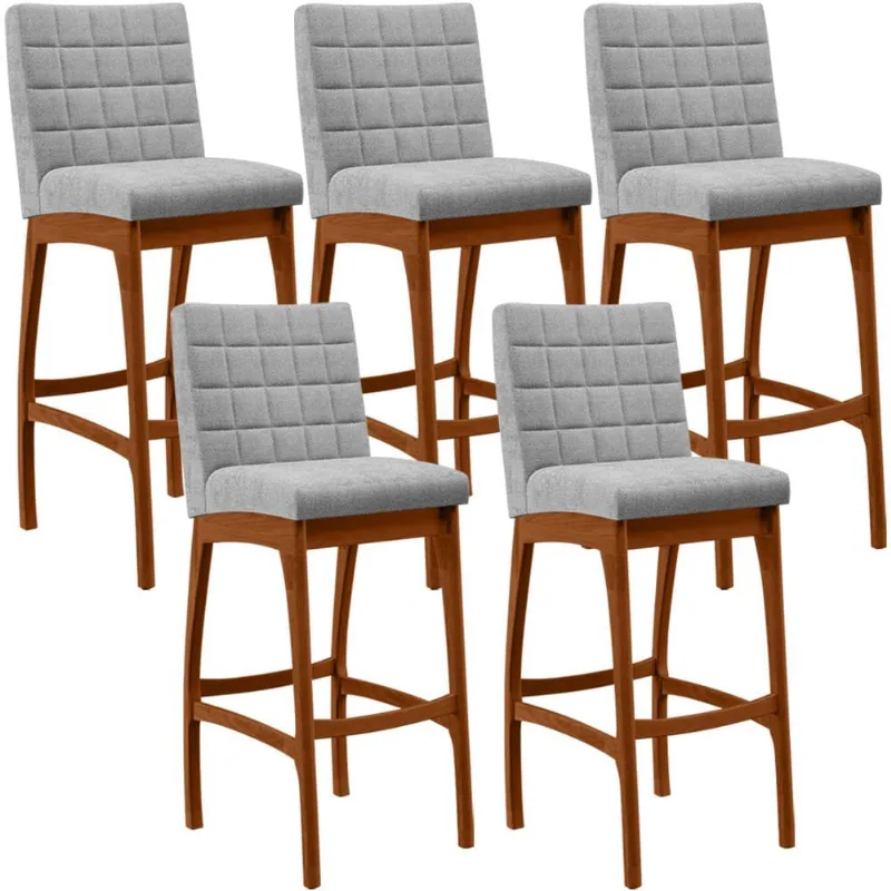 Kit 05 Banquetas Altas Para Cozinha Sala De Jantar Fixa Mila B04 Bouclê Cinza - Lyam Decor - Lyam Decor