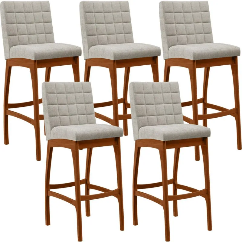 Kit 05 Banquetas Altas Para Cozinha Sala De Jantar Fixa Mila B04 Bouclê Creme - Lyam Decor - Lyam Decor